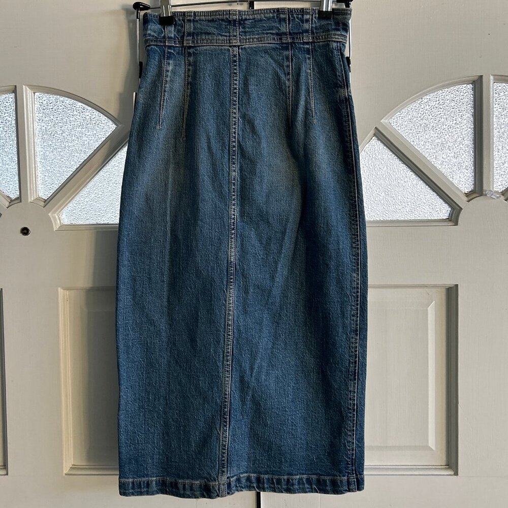 High-Rise Dark Blue Denim Midi Skirt - Unbranded - Picture 9 of 9